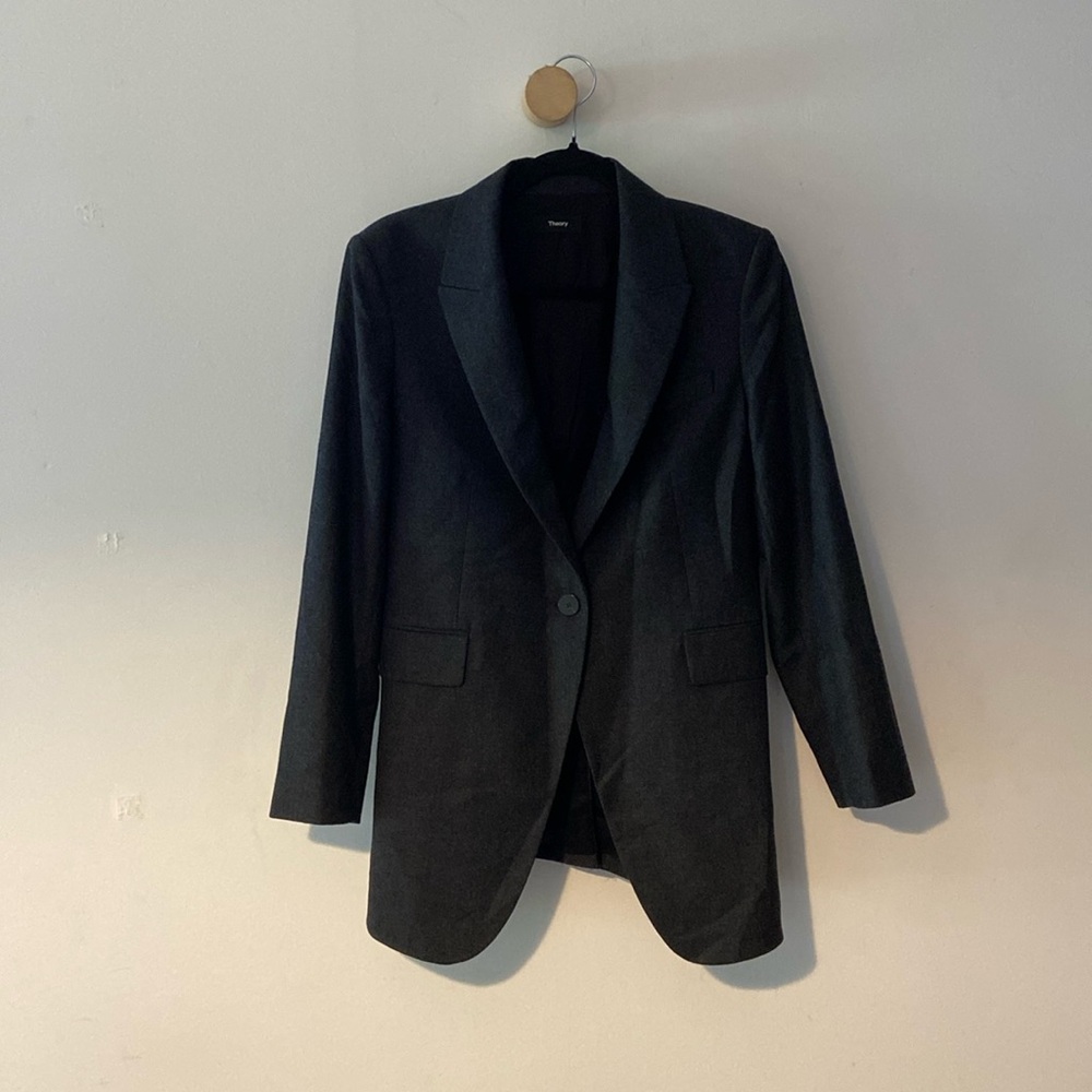 100% Virgin Wool Charcoal Gray Theory Blazer